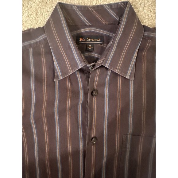 Mens Ben Sherman Long Sleeve Brown Striped Button Up Shirt Size 15 32-33 Size M - Picture 2 of 6